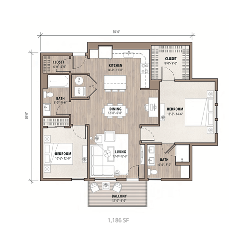 A floor plan of a 1,186 square foot home.
